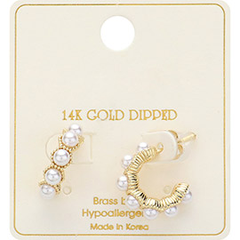 14K Gold Dipped Pearl Hoop Earrings
