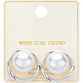 White Gold Dipped Globe Pearl Earrings