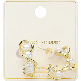14K Gold Dipped Wavy Cluster Pearl Hoop Earrings