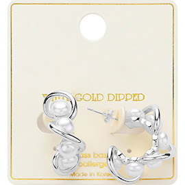 White Gold Dipped Wavy Cluster Pearl Hoop Earrings