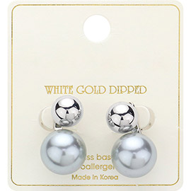 White Gold Dipped Pearl Ball Drop Earrings