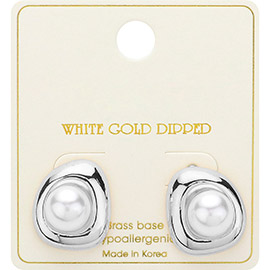 White Gold Dipped Abstract Pearl Stud Earrings