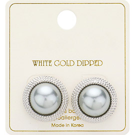 White Gold Dipped Pearl Button Stud Earrings