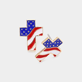 Enamel American USA Flag Cross Stud Earrings