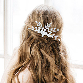 CZ Marquise Stone Cluster Leaf Vine Hair Comb