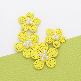 Pearl Pointed Raffia Wrapped Flower Link Earrings