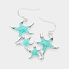 Sea Glass Embossed Starfish Dangle Earrings