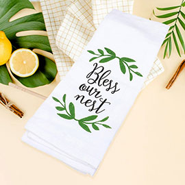 Leaf Accented Bless Our Nest Message Printed Kitchen Towel