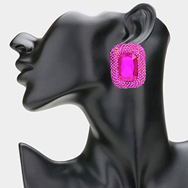 Rectangular Glass Stone Pointed Evening Earrings