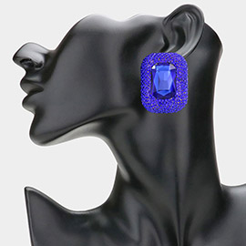 Rectangular Glass Stone Pointed Evening Earrings