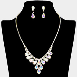 Teardrop Stone Cluster Accented Rhinestone Paved Necklace