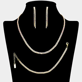 Rhinestone Paved 2-Row Necklace Jewelry Set