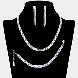 Rhinestone Paved 3-Row Necklace Jewelry Set