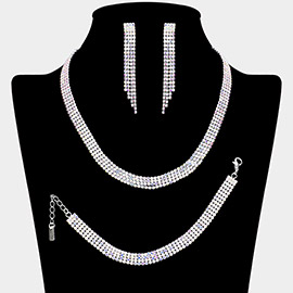 Rhinestone Paved 4-Row Necklace Jewelry Set