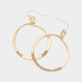 Brushed Metal Coil Pointed Open Circle Dangle Earrings