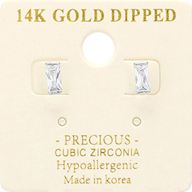 14K Gold Dipped Hypoallergenic Mini CZ Baguette Stone Stud Earrings