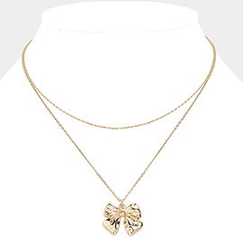 Metal Bow Pendant Pointed Double Layered Necklace