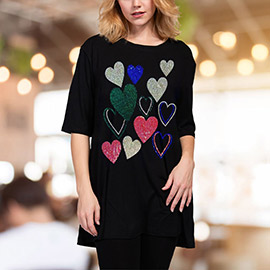 Bling Studded Hearts Printed Half Sleeve Top