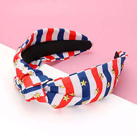 American USA Flag Themed Metal Star Stud Embellished Knot Headband