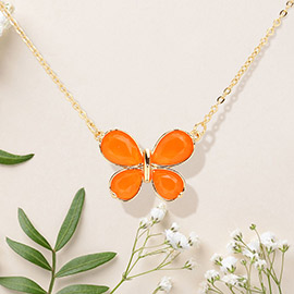 Glass Stone Butterfly Cluster Pendant Necklace