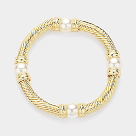 Pearl Pointed Textured Metal Stretch Bracelet
