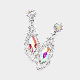 Marquise Stone Pointed Rhinestone Paved Evening Earrings