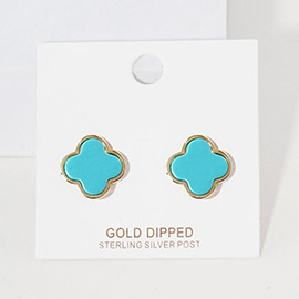 Gold Dipped Metal Trim Quatrefoil Stud Earrings