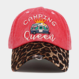 CAMPING QUEEN Message Leopard Vintage Baseball Cap