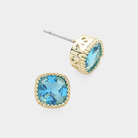 14K Gold Plated Square CZ Stone Stud Earrings