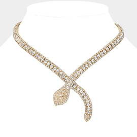 Rhinestone Paved Snake Head Pointed Evening Necklace
