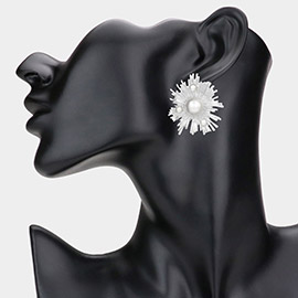 Pearl Pointed Metal Flower Earrings