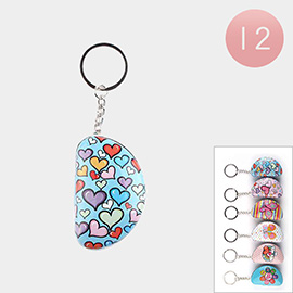 12PCS - Mini Colorful Butterfly Heart Flower Printed Half Moon Tin Case Keychains