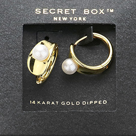 SECRET BOX_14K Gold Dipped Pearl Pointed Huggie Hoop Earrings