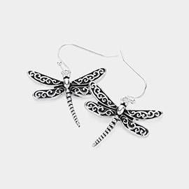 Antique Metal Dragonfly Dangle Earrings