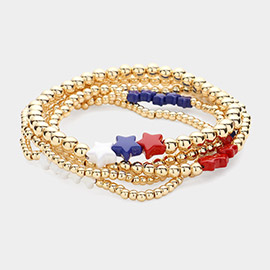 5PCS - Star Beads Pointed Metal Ball Beaded Stretch Multi Layered Bracelets 