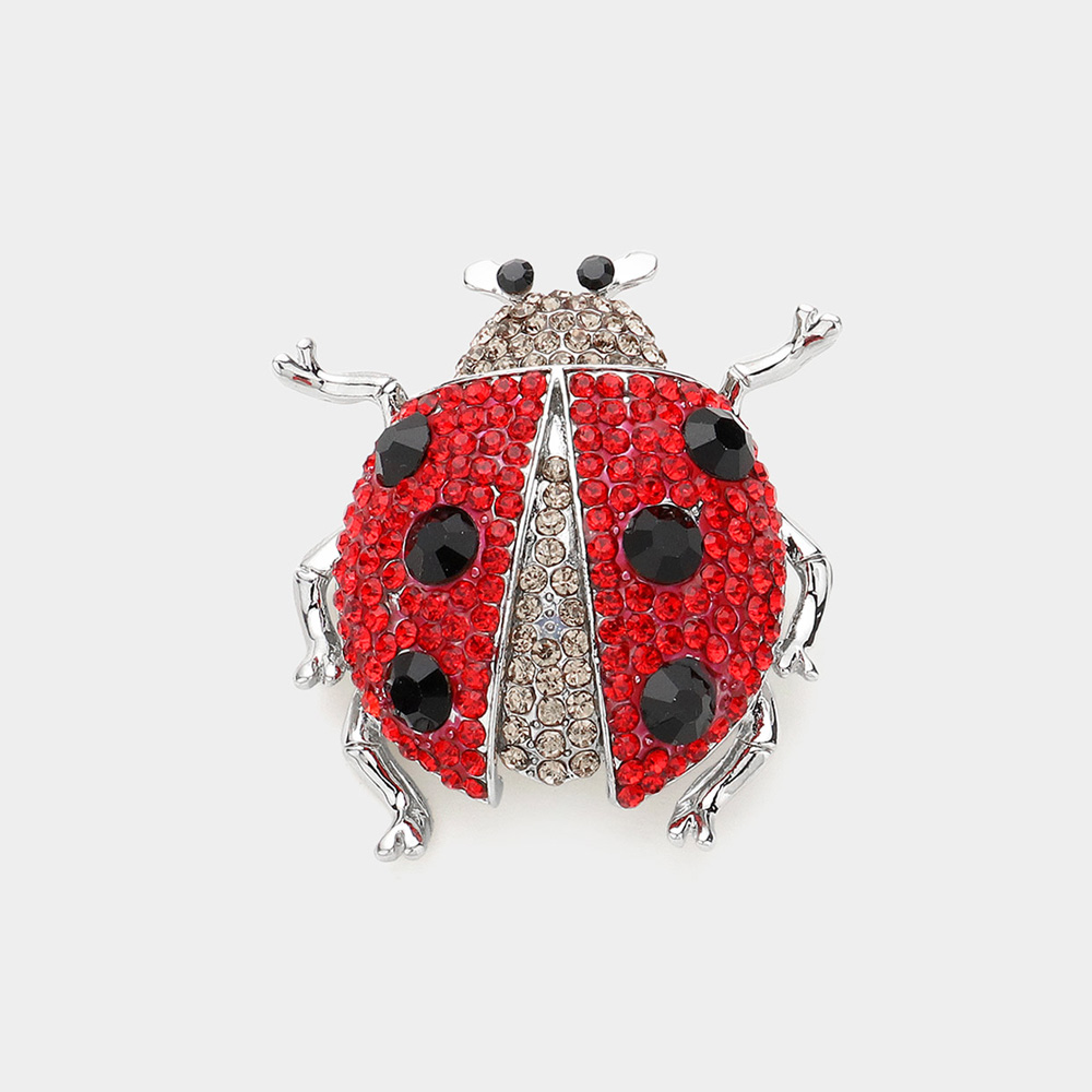 Stone Embellished Ladybug Pin Brooch