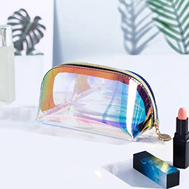 Medium - Iridescent Holographic Transparent Makeup Pouch Bag