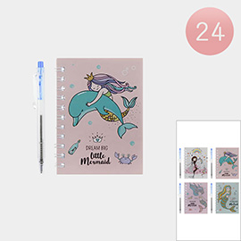 12 SET OF 2 - Dolphin Mermaid Printed Notebook with a Pen Sets