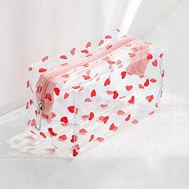Heart Pattern Printed Transparent Pouch Bag