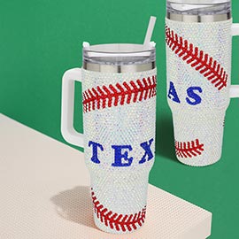 Bling Studded Texas Baseball 40oz Stainless Steel Tumbler With Handle