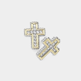 14K Gold Plated CZ Stone Paved Cross Stud Earrings