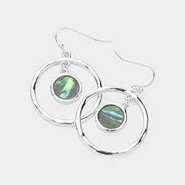 Abalone Disc Pointed Open Circle Dangle Earrings