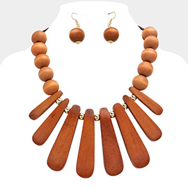 Abstract Wood Plate Ball Bib Necklace