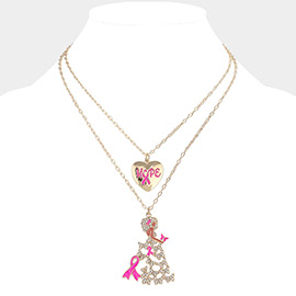2PCS - Hope Message Heart Pink Ribbon Afrowoman Pendant Necklaces