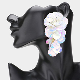Oversized Sequin Beaded Gathering Flower Earrings
