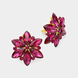 Marquise Glass Stone Cluster Flower Clip On Evening Earrings