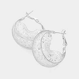Beads Inside Metal Mesh Crescent Hoop Earrings