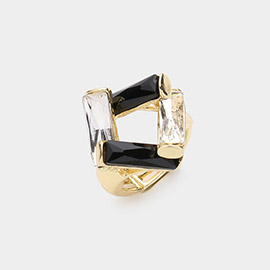 Abstract Rectangle Bar Stone Embellished Stretch Ring