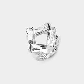 Abstract Rectangle Bar Stone Embellished Stretch Ring
