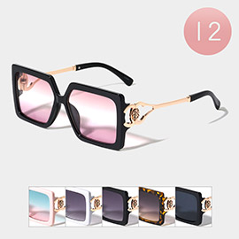 12PCS - Lion Pointed Tinted Lens Square Frame Sunglasses
